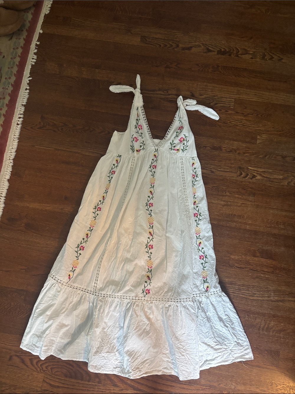 White Embroidered Tie-Shoulder Maxi Dress